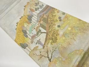 金彩螺鈿手描き山並みに民家風景模様袋帯